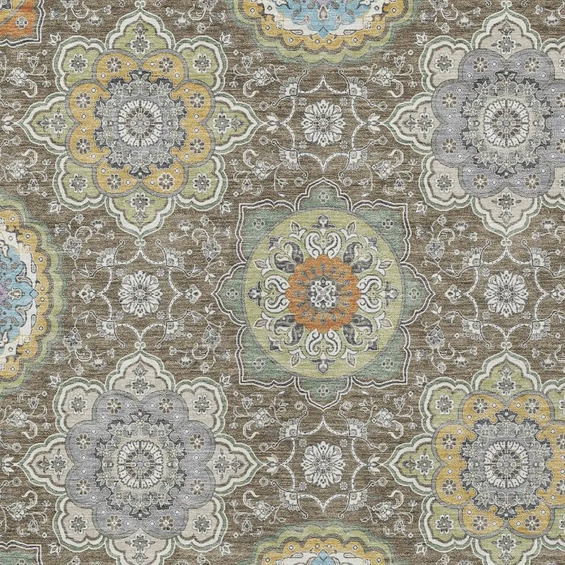 10' X 14' Taupe And Ivory Floral Medallion Washable Indoor Outdoor Area Rug Homeroots Outdoor