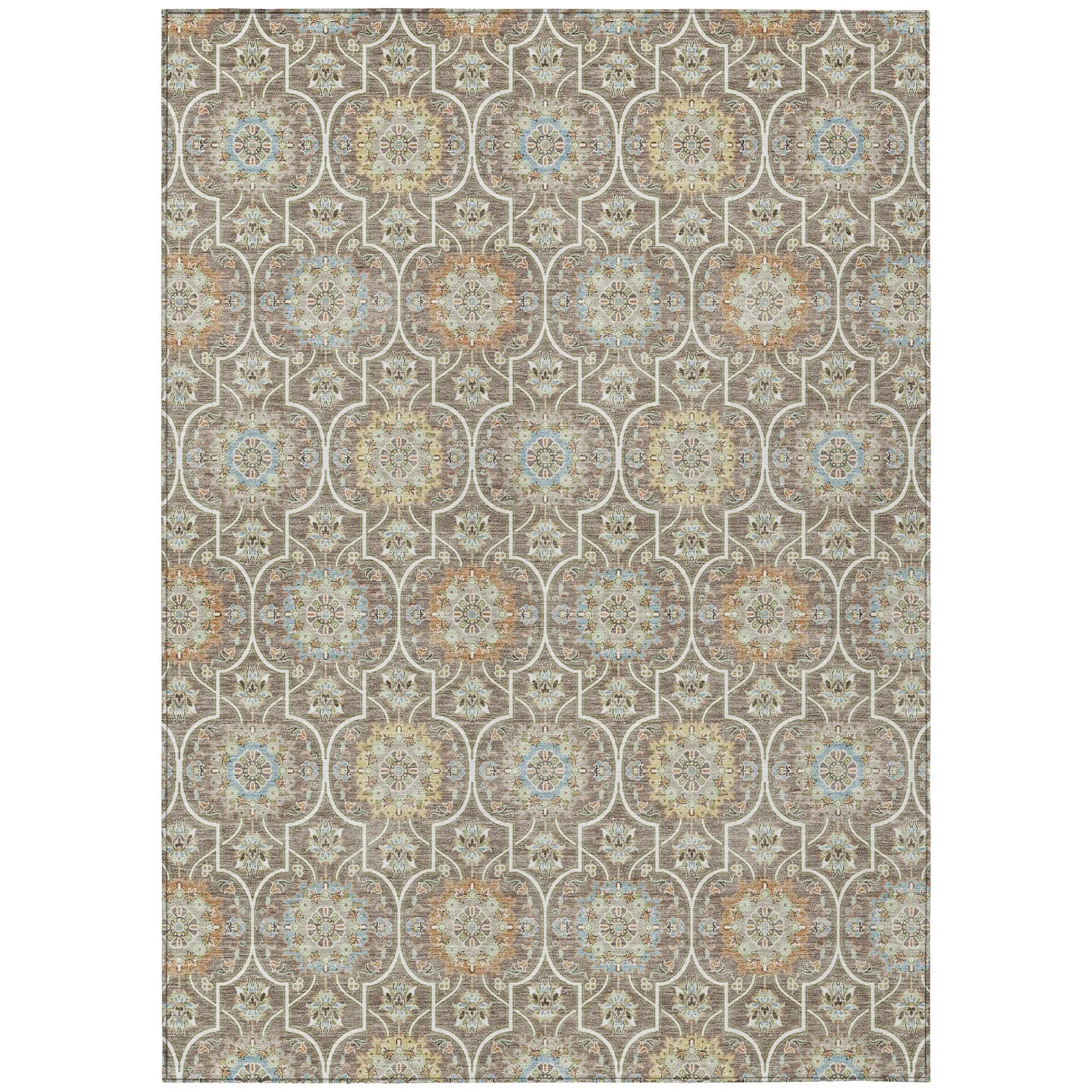 10' X 14' Taupe And Ivory Floral Medallion Washable Indoor Outdoor Area Rug Homeroots Outdoor