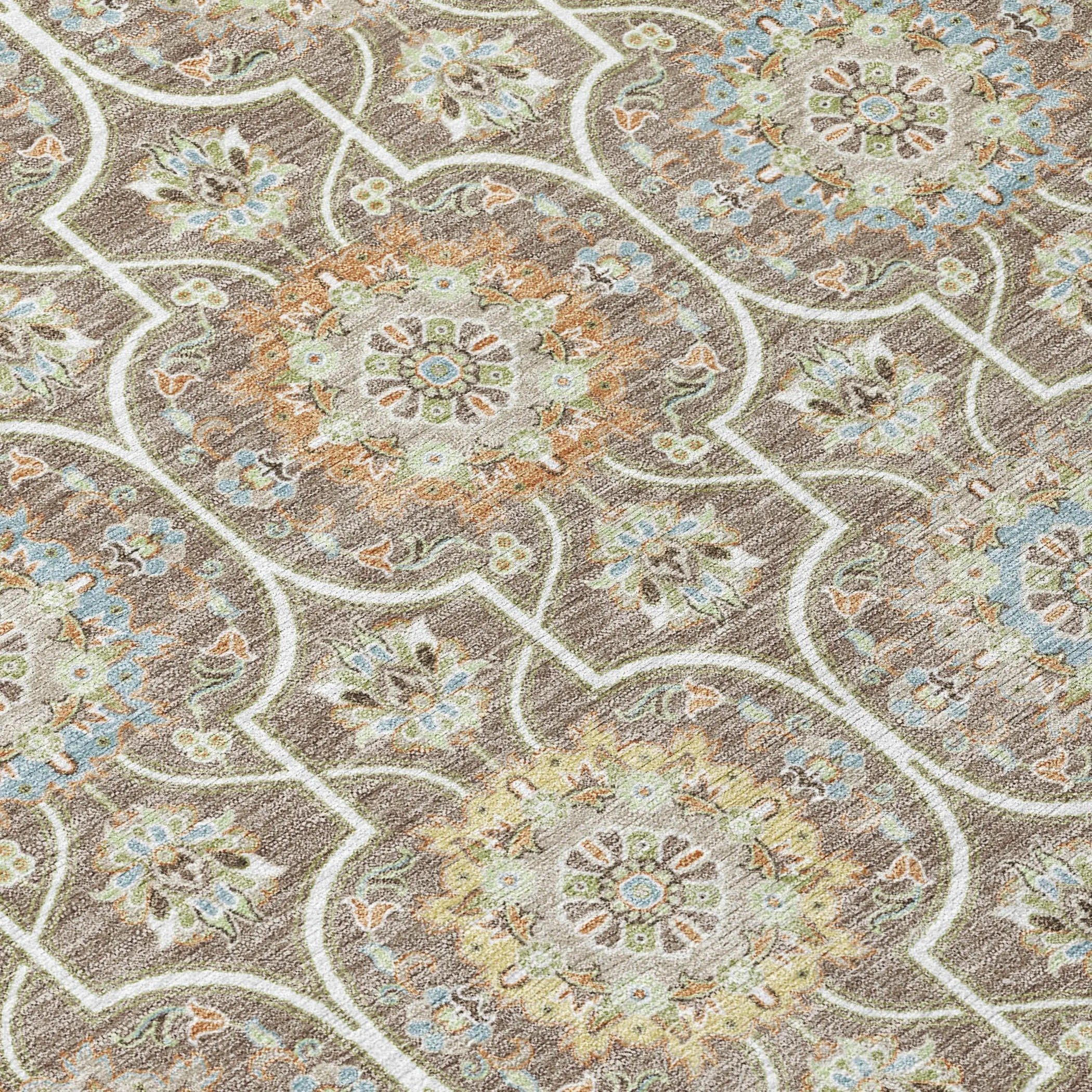 10' X 14' Taupe And Ivory Floral Medallion Washable Indoor Outdoor Area Rug Homeroots Outdoor