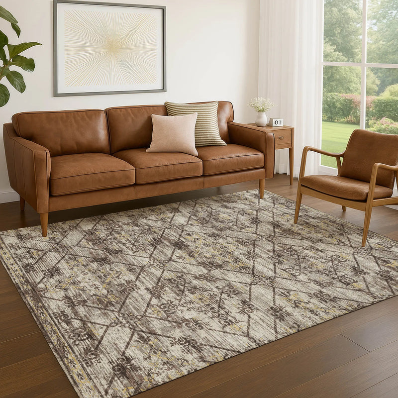 10' X 14' Taupe And Ivory Geometric Washable Indoor Outdoor Area Rug Homeroots Outdoor