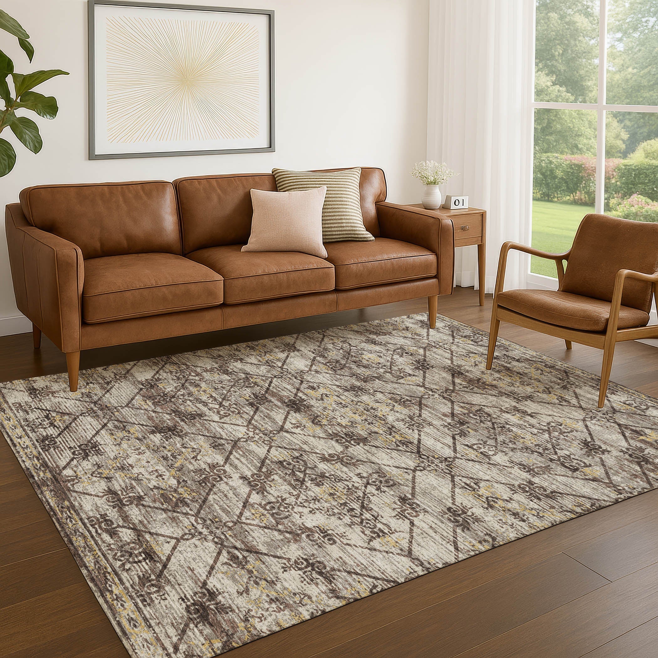 10' X 14' Taupe And Ivory Geometric Washable Indoor Outdoor Area Rug Homeroots Outdoor