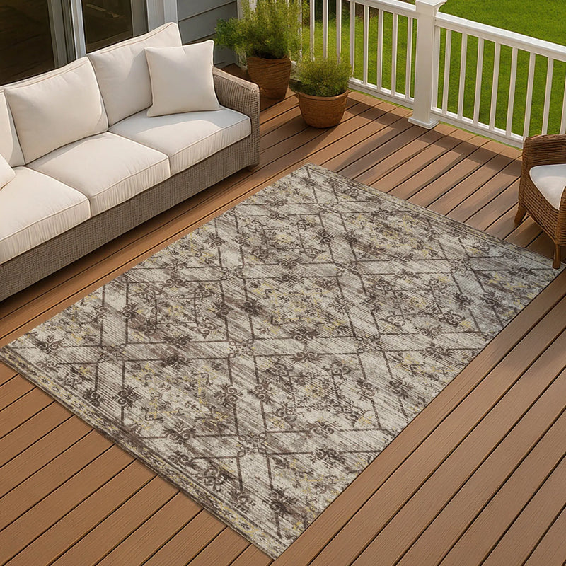 10' X 14' Taupe And Ivory Geometric Washable Indoor Outdoor Area Rug Homeroots Outdoor
