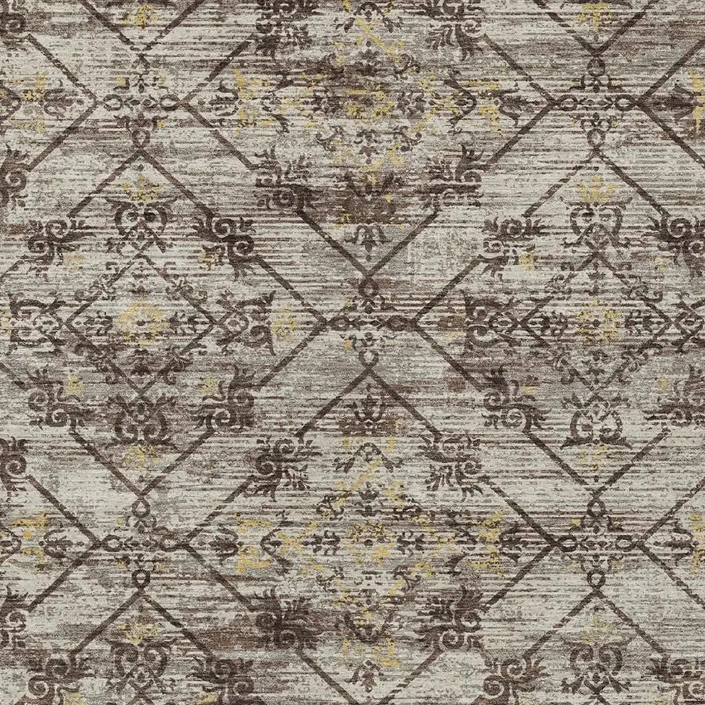 10' X 14' Taupe And Ivory Geometric Washable Indoor Outdoor Area Rug Homeroots Outdoor