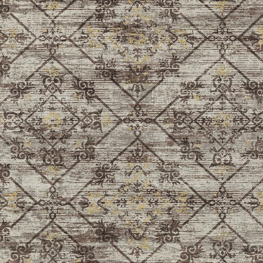 10' X 14' Taupe And Ivory Geometric Washable Indoor Outdoor Area Rug Homeroots Outdoor