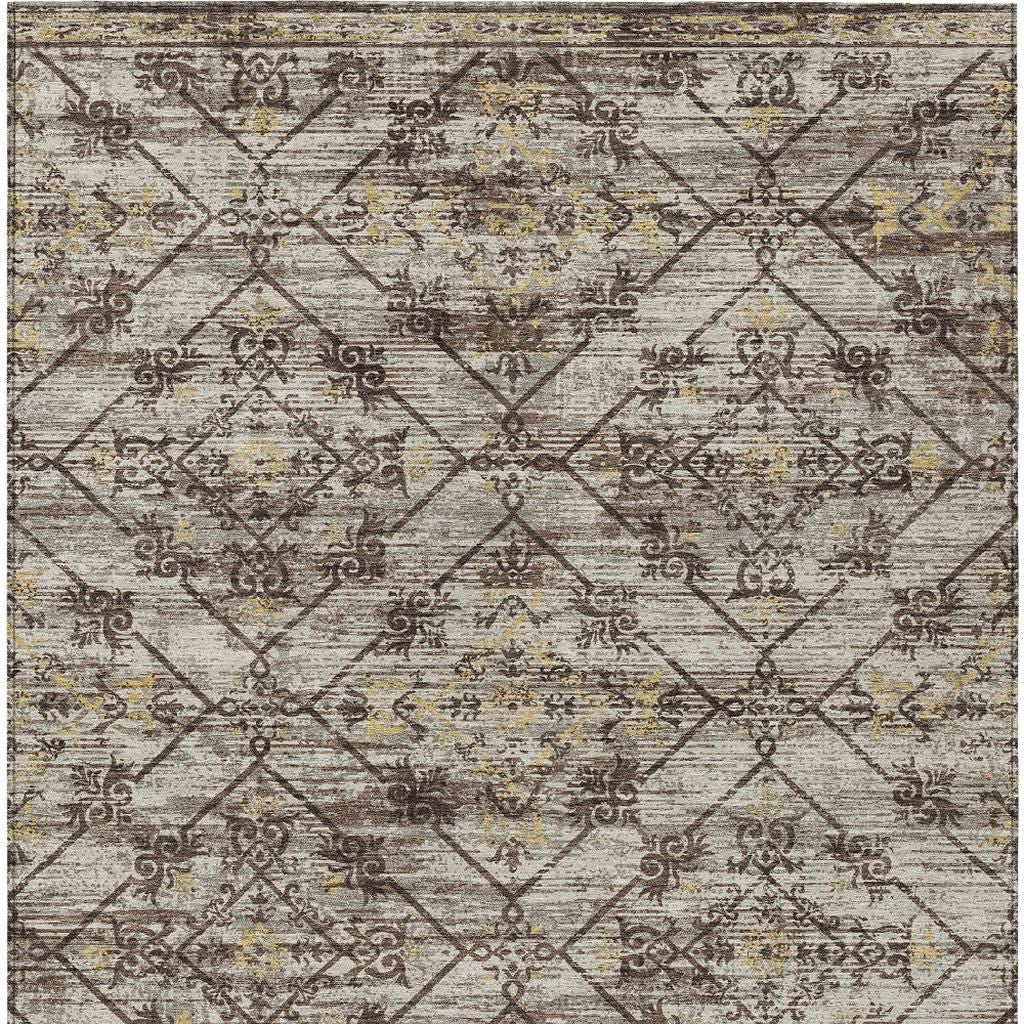 10' X 14' Taupe And Ivory Geometric Washable Indoor Outdoor Area Rug Homeroots Outdoor