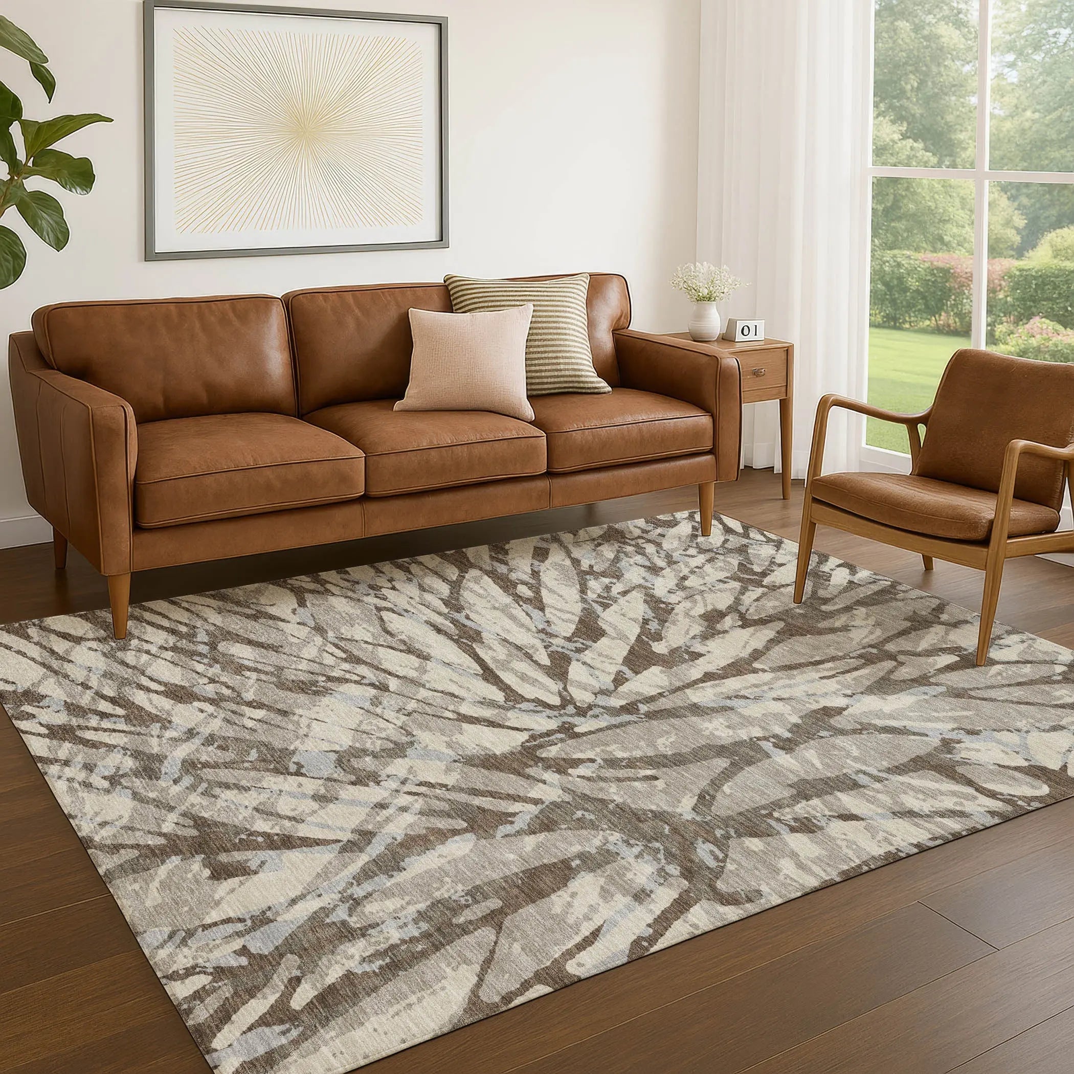 10' X 14' Taupe And Teal Blue Abstract Washable Indoor Outdoor Area Rug Homeroots Outdoor