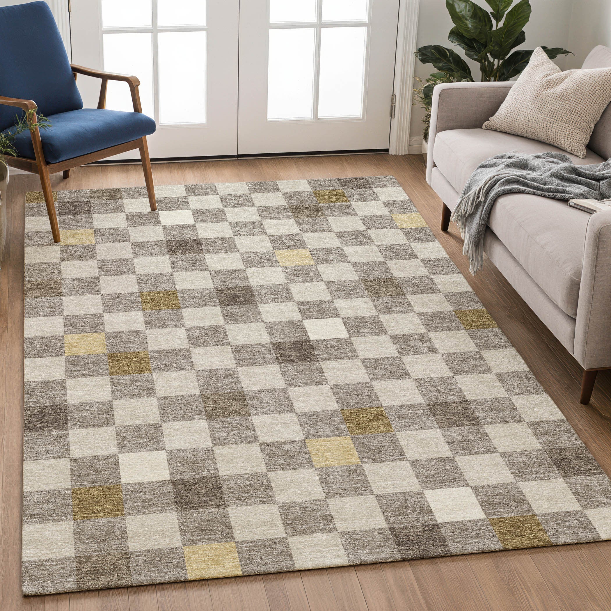 10' X 14' Taupe And Teal Blue Geometric Washable Indoor Outdoor Area Rug Homeroots Outdoor