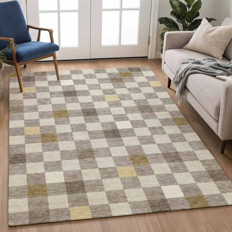 10' X 14' Taupe And Teal Blue Geometric Washable Indoor Outdoor Area Rug Homeroots Outdoor