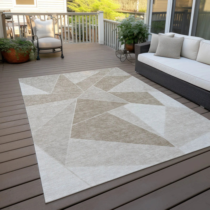 10' X 14' Taupe Brown And Beige Geometric Washable Indoor Outdoor Area Rug Homeroots Outdoor