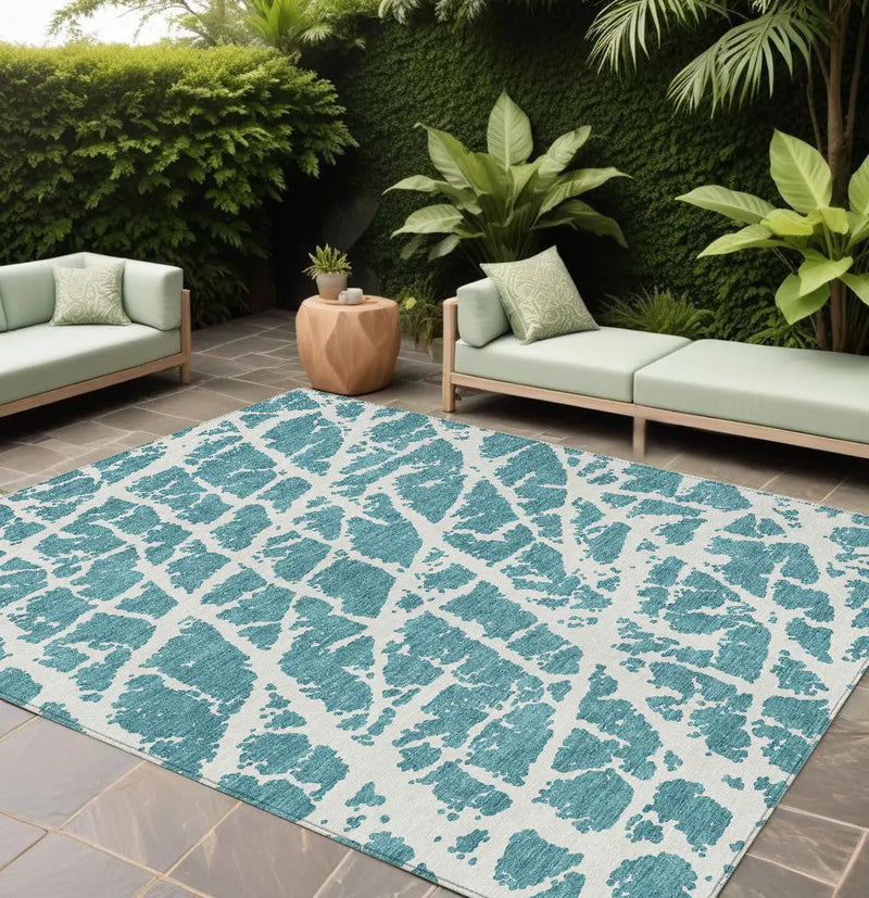 10' X 14' Teal Abstract Washable Non Skid Indoor Outdoor Area Rug Homeroots Outdoor
