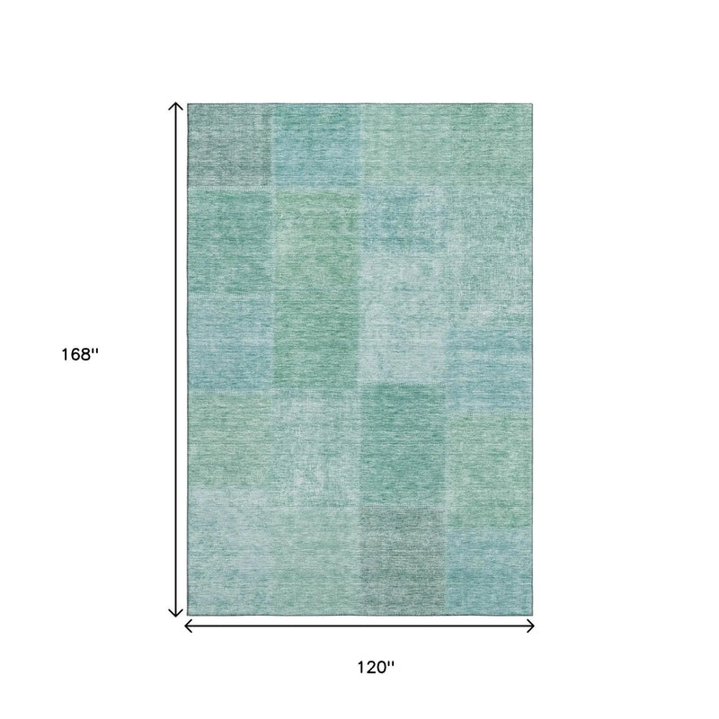 10' X 14' Teal And Ivory Patchwork Washable Area Rug With UV Protection Homeroots Home Decor