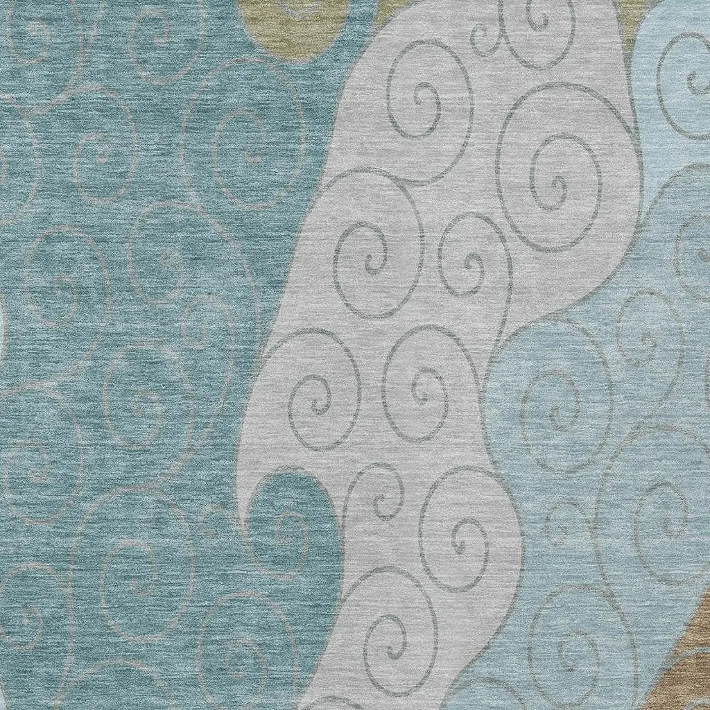 10' X 14' Teal Blue And Aqua Abstract Washable Indoor Outdoor Area Rug Homeroots Outdoor