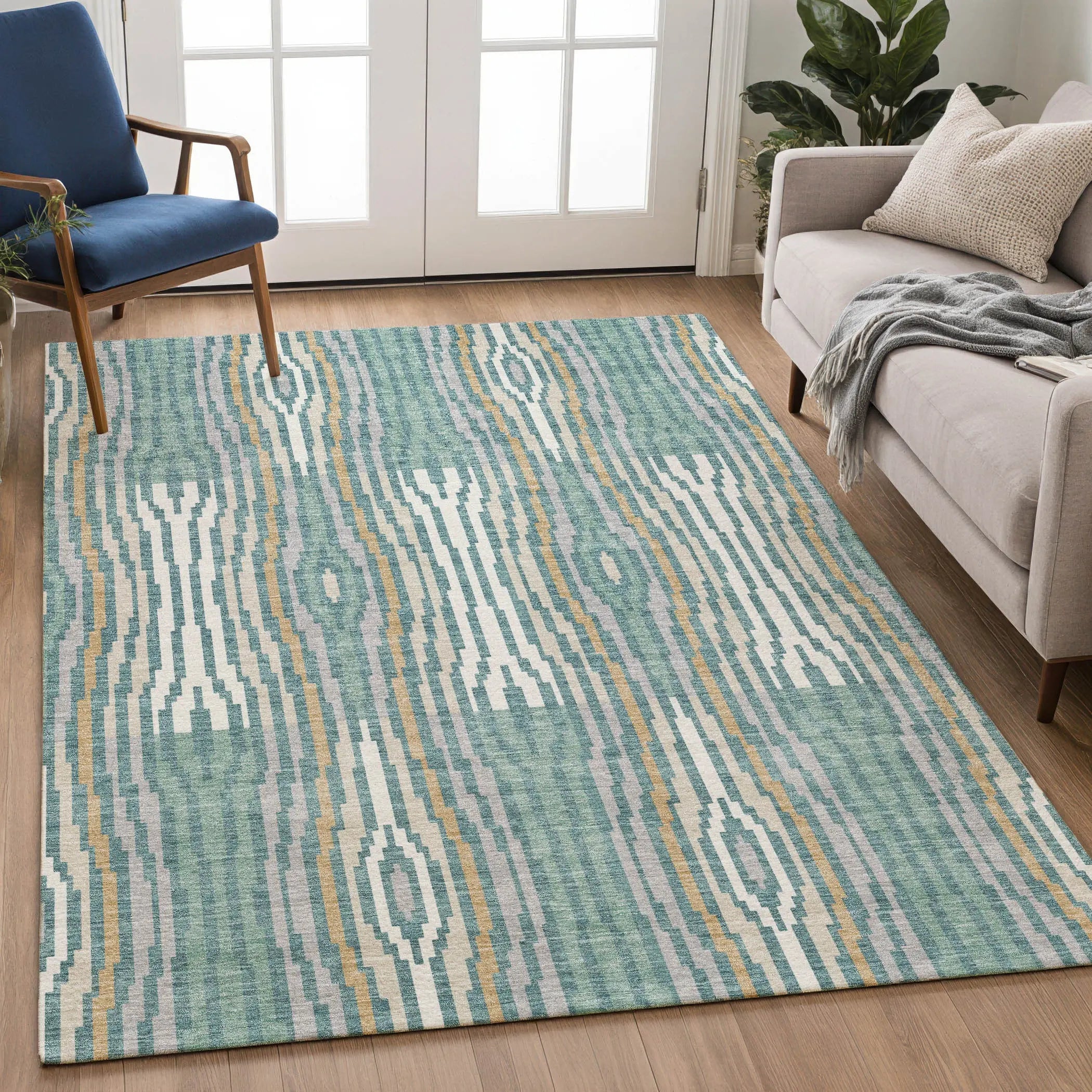 10' X 14' Teal Blue And Aqua Abstract Washable Indoor Outdoor Area Rug Homeroots Outdoor