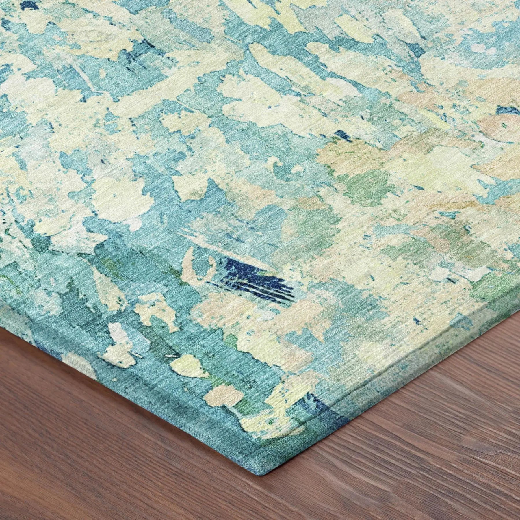 10' X 14' Teal Blue And Aqua Abstract Washable Indoor Outdoor Area Rug Homeroots Outdoor