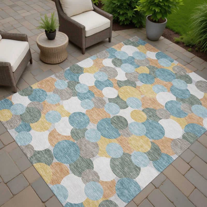 10' X 14' Teal Blue And Aqua Geometric Washable Indoor Outdoor Area Rug Homeroots Outdoor