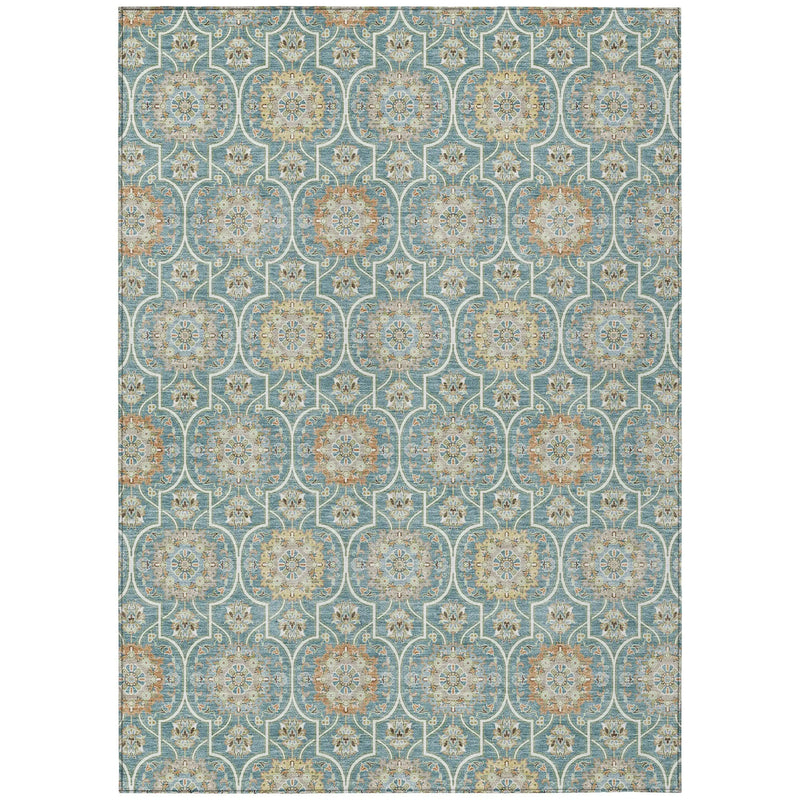 10' X 14' Teal Blue And Beige Floral Medallion Washable Indoor Outdoor Area Rug Homeroots Outdoor