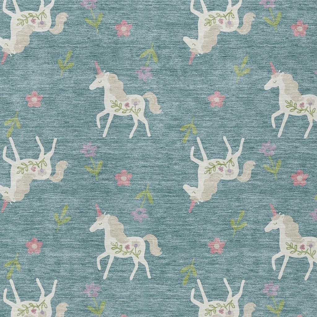10' X 14' Teal Blue And Beige Floral Washable Indoor Outdoor Area Rug Homeroots Outdoor