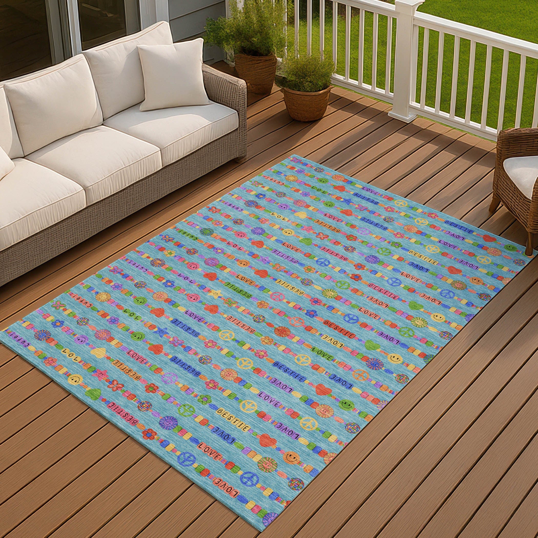 10' X 14' Teal Blue And Beige Geometric Washable Indoor Outdoor Area Rug Homeroots Outdoor
