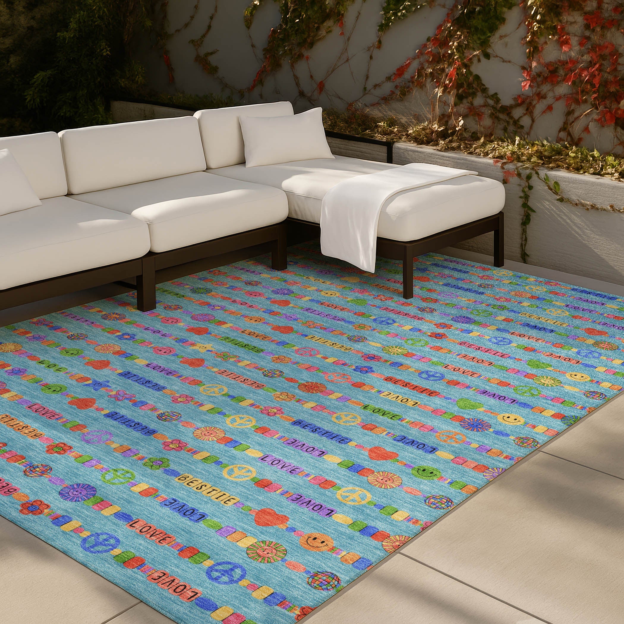 10' X 14' Teal Blue And Beige Geometric Washable Indoor Outdoor Area Rug Homeroots Outdoor