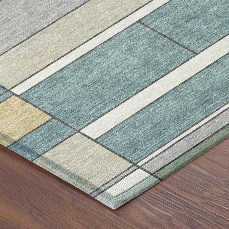 10' X 14' Teal Blue And Beige Geometric Washable Indoor Outdoor Area Rug Homeroots Outdoor