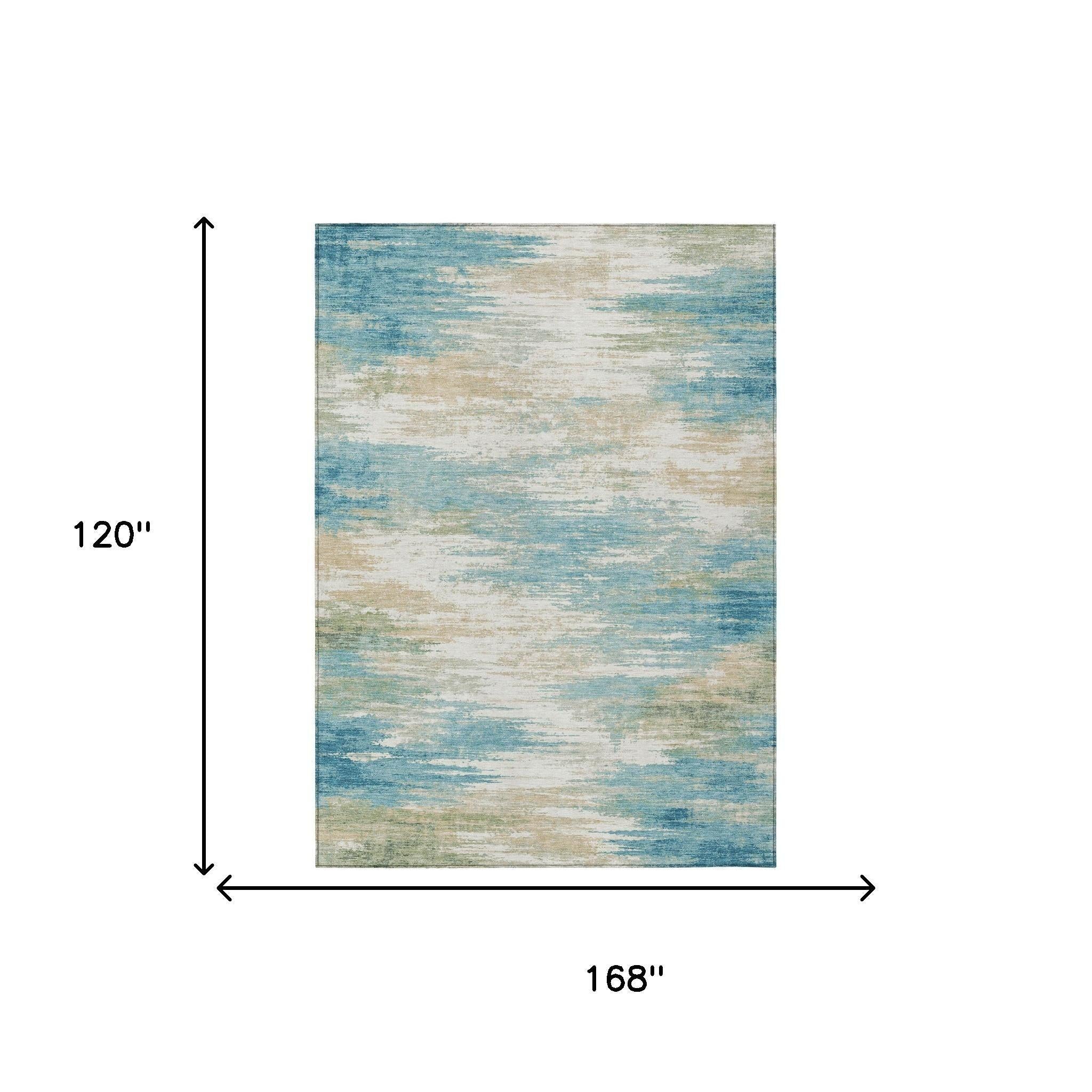 10' X 14' Teal Blue And Blue Abstract Washable Indoor Outdoor Area Rug Homeroots Outdoor
