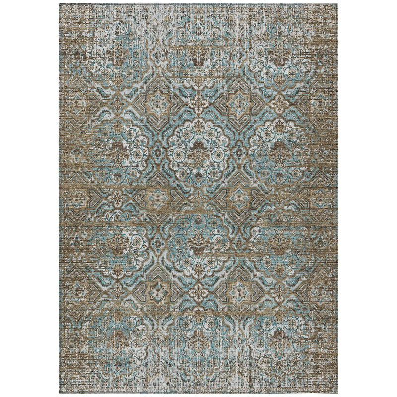 10' X 14' Teal Blue And Blue Floral Washable Indoor Outdoor Area Rug Homeroots Outdoor
