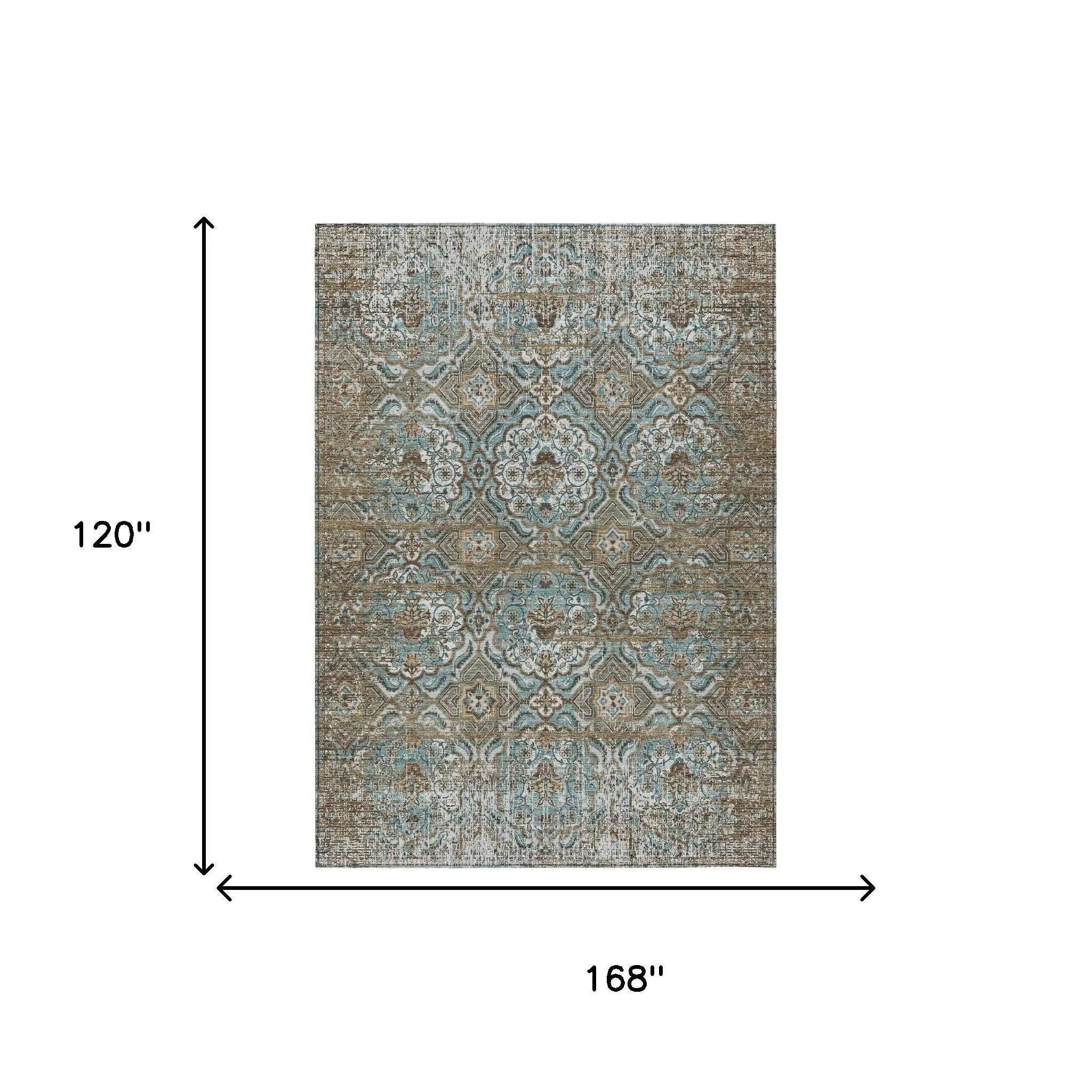 10' X 14' Teal Blue And Blue Floral Washable Indoor Outdoor Area Rug Homeroots Outdoor