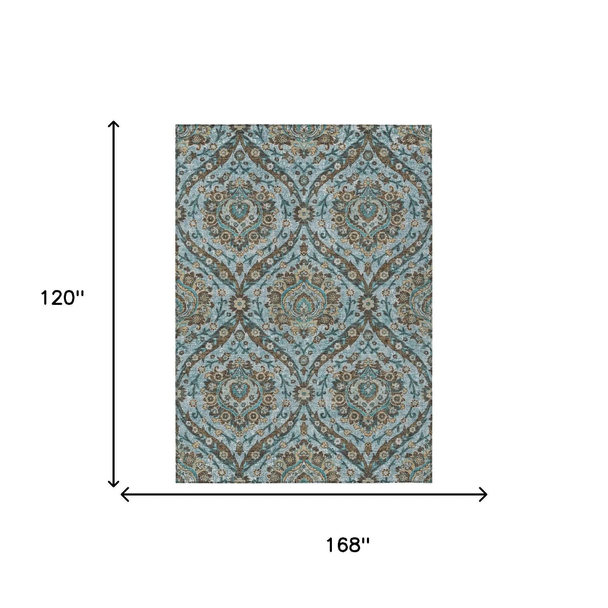 10' X 14' Teal Blue And Blue Floral Washable Indoor Outdoor Area Rug Homeroots Outdoor
