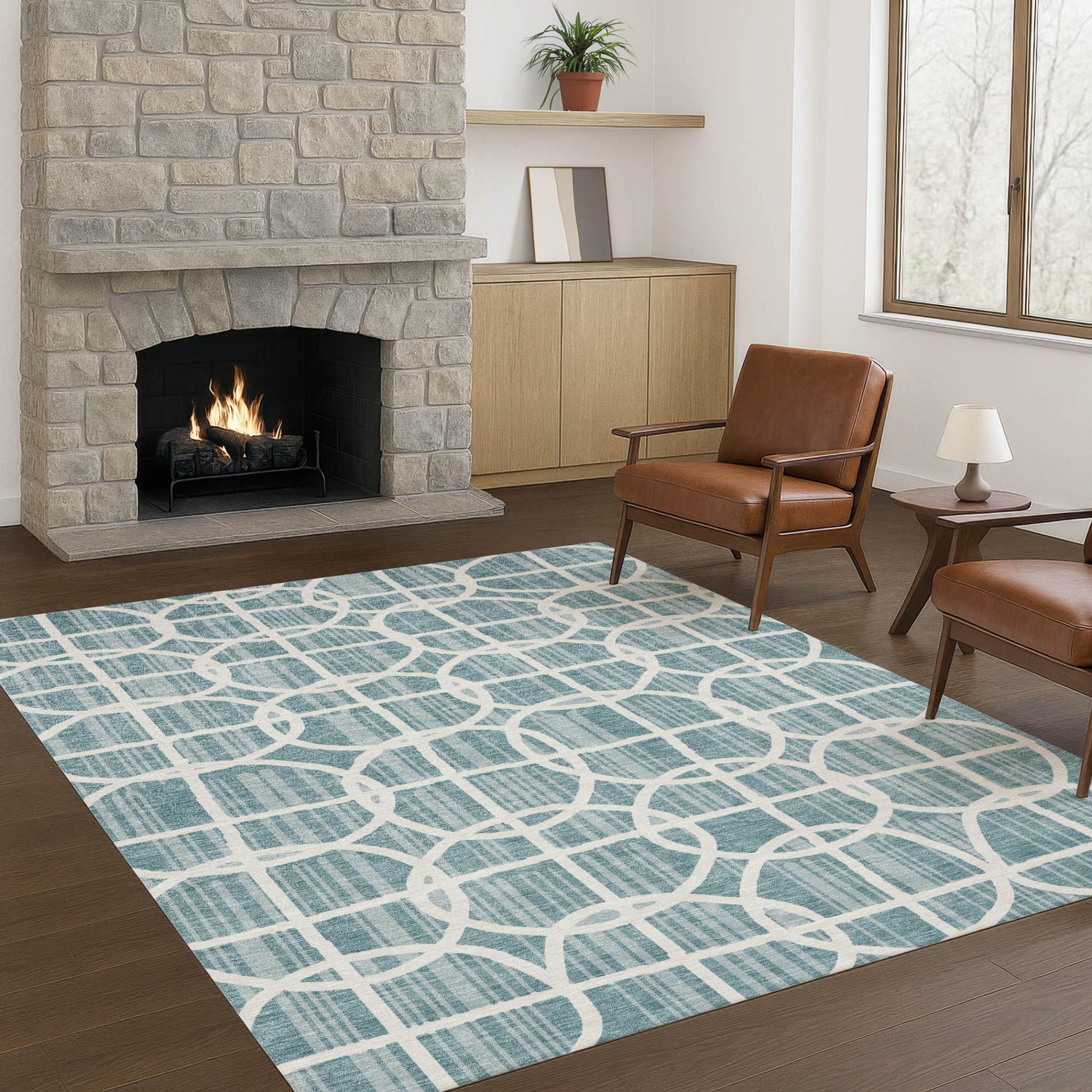 10' X 14' Teal Blue And Blue Geometric Washable Indoor Outdoor Area Rug Homeroots Outdoor