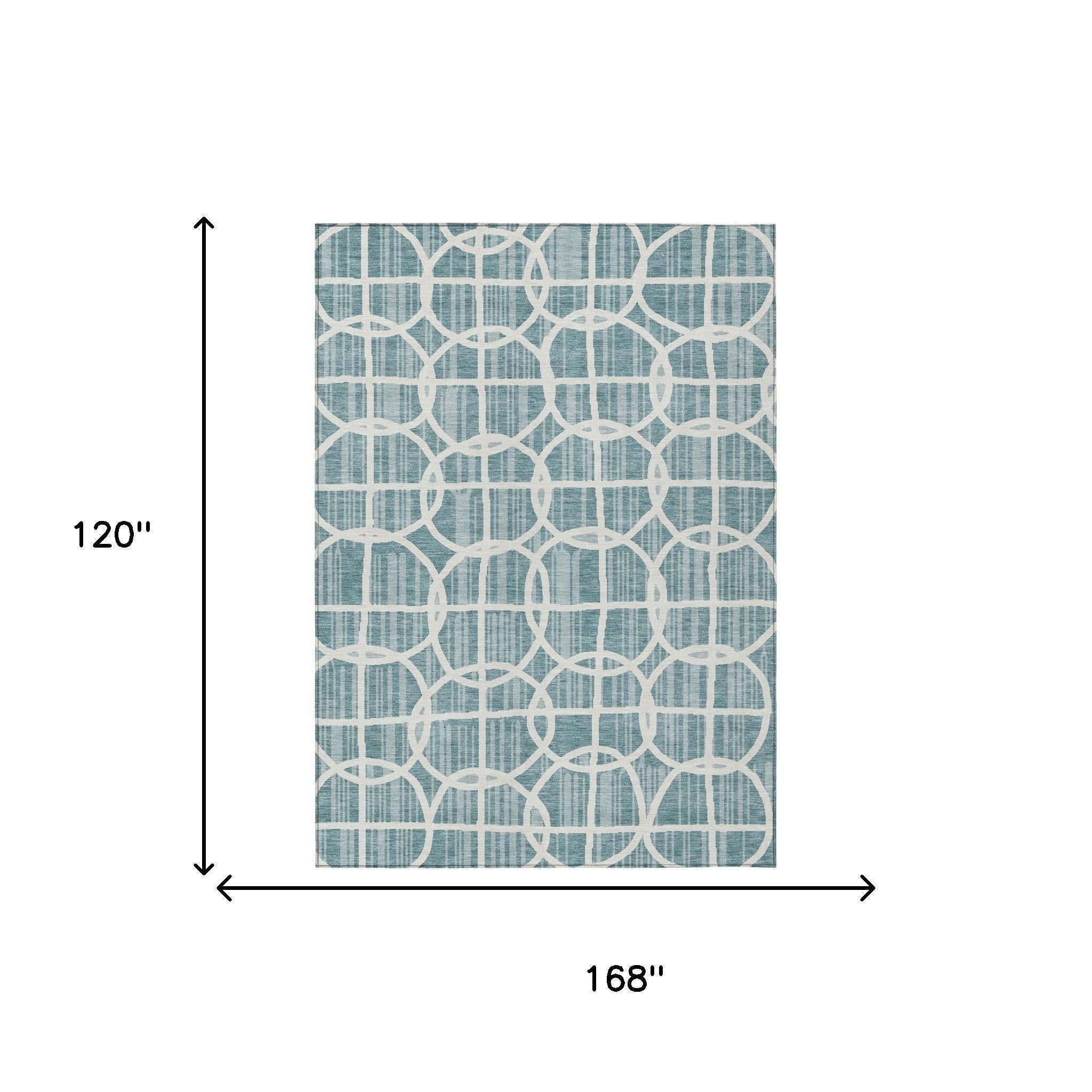 10' X 14' Teal Blue And Blue Geometric Washable Indoor Outdoor Area Rug Homeroots Outdoor