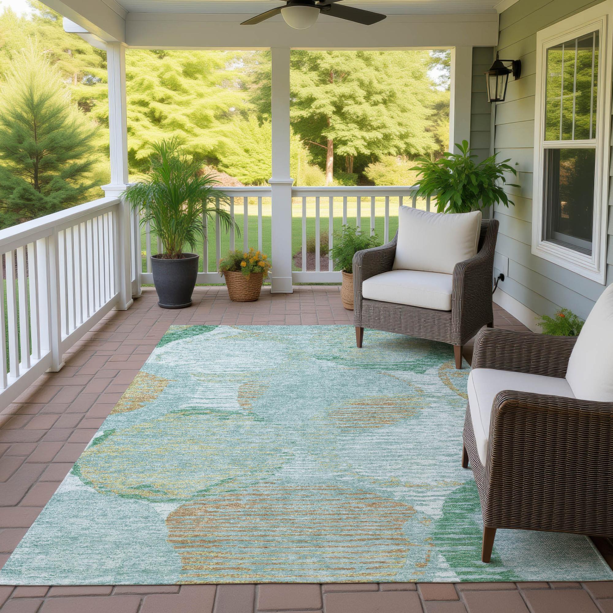 10' X 14' Teal Blue And Blue Geometric Washable Indoor Outdoor Area Rug Homeroots Outdoor