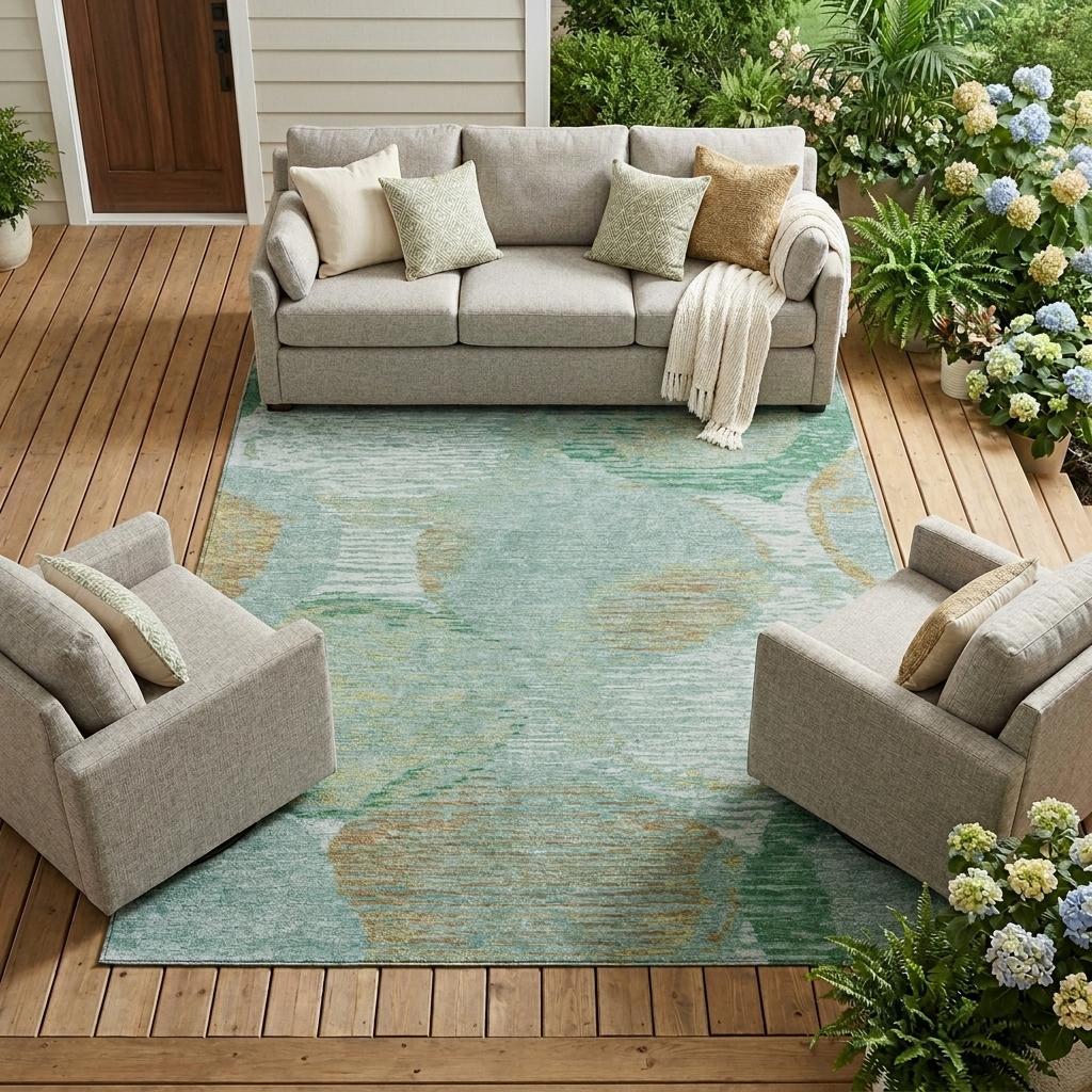 10' X 14' Teal Blue And Blue Geometric Washable Indoor Outdoor Area Rug Homeroots Outdoor
