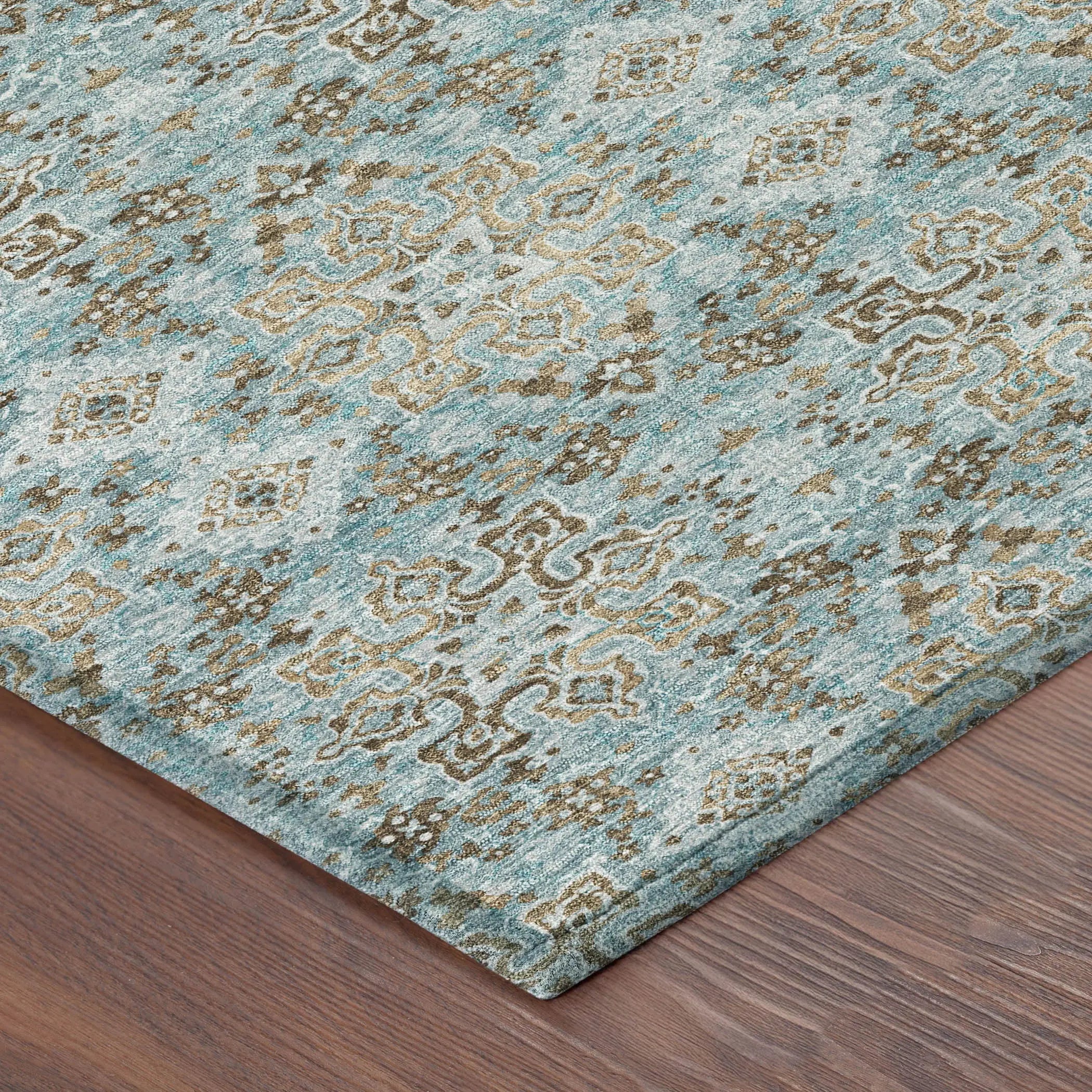 10' X 14' Teal Blue And Blue Oriental Washable Indoor Outdoor Area Rug Homeroots Outdoor