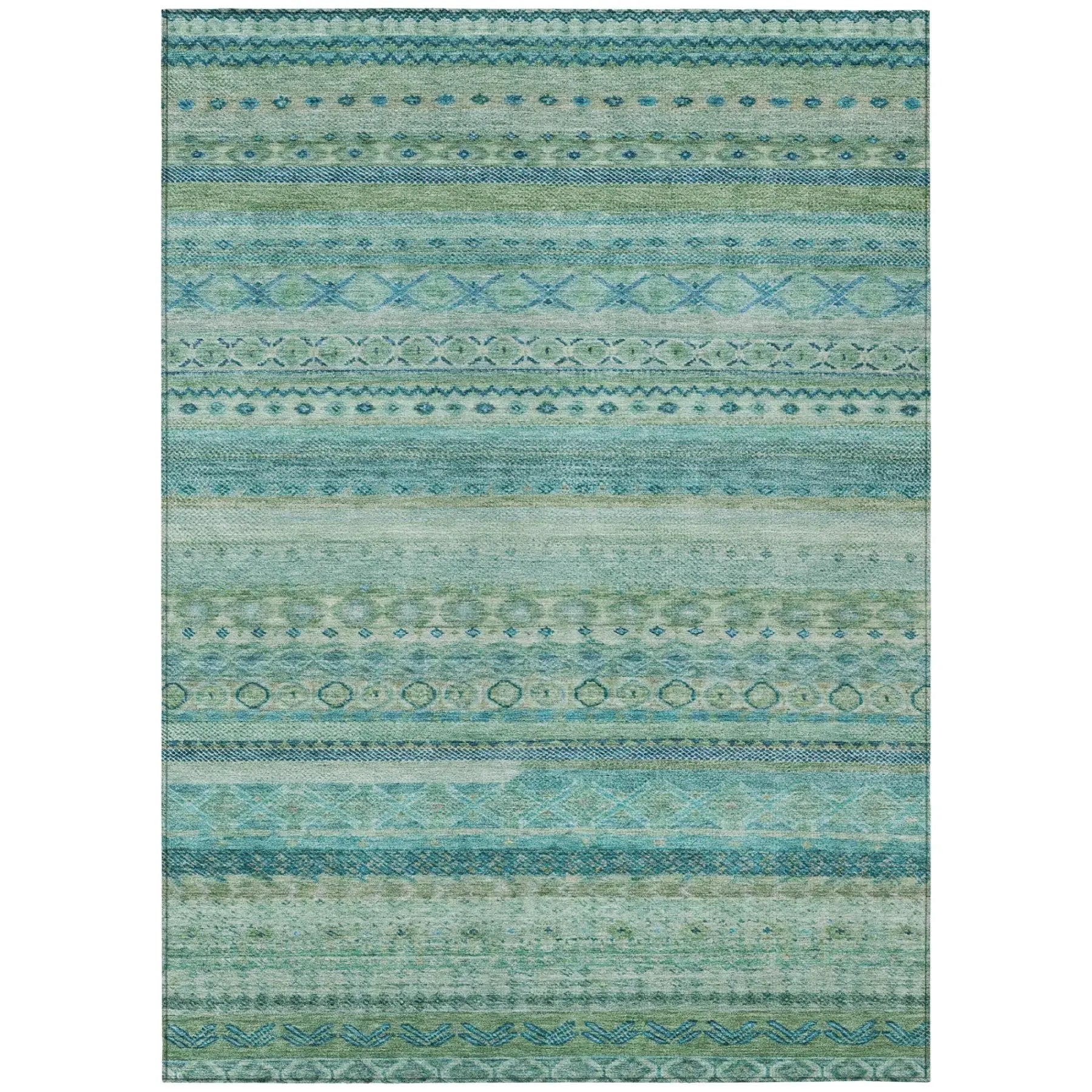 10' X 14' Teal Blue And Blue Striped Washable Indoor Outdoor Area Rug Homeroots Outdoor