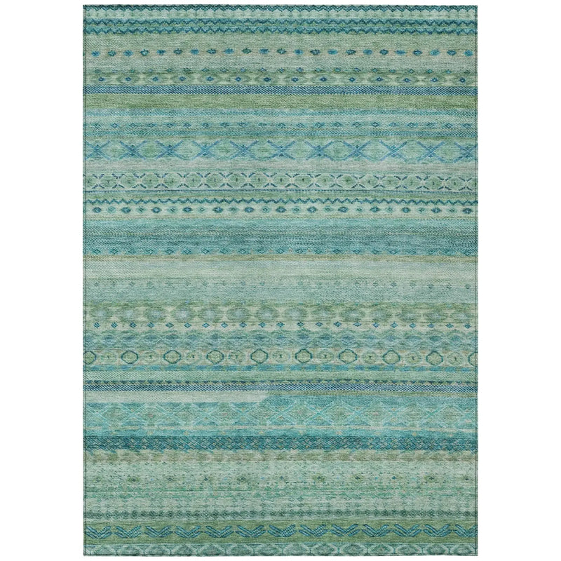 10' X 14' Teal Blue And Blue Striped Washable Indoor Outdoor Area Rug Homeroots Outdoor