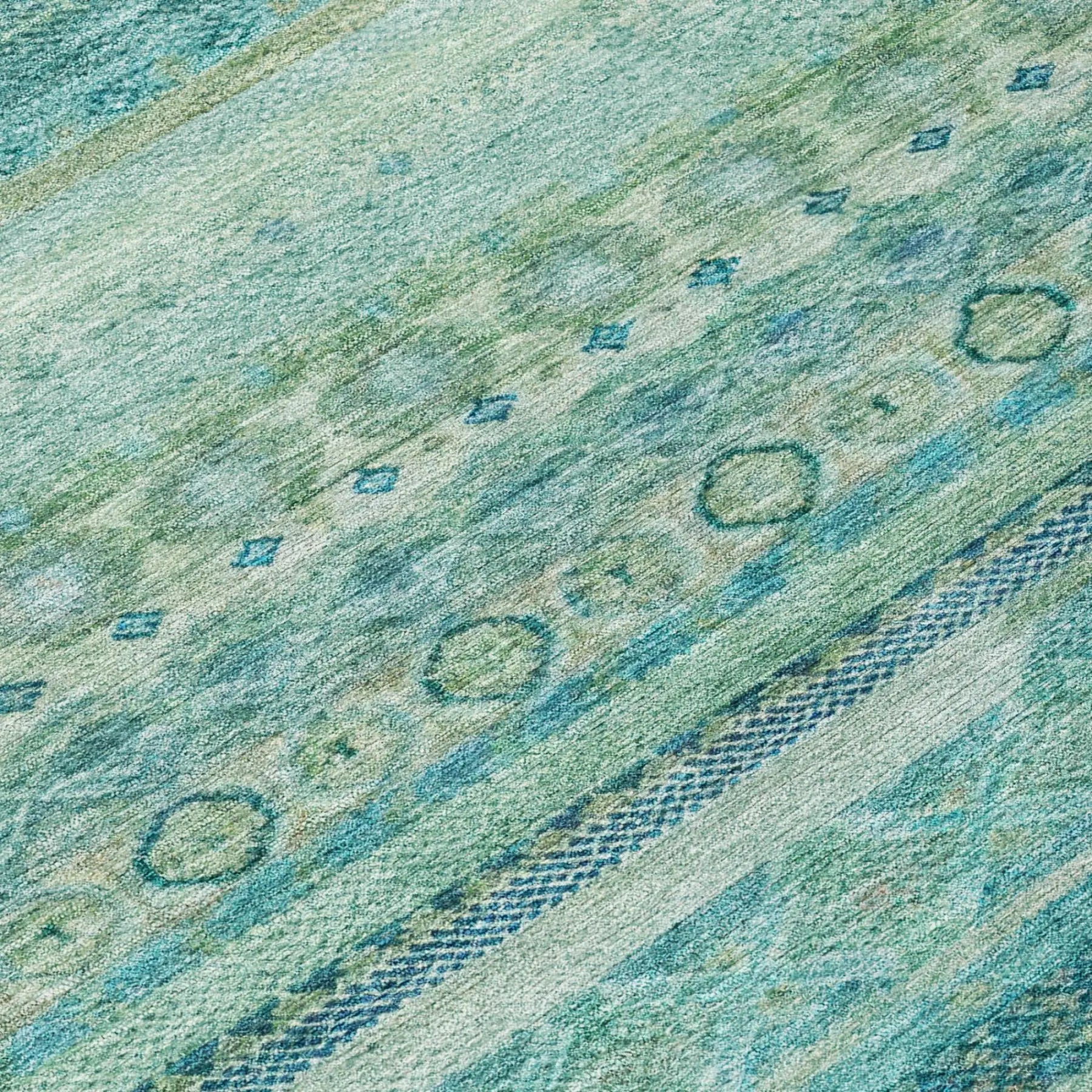10' X 14' Teal Blue And Blue Striped Washable Indoor Outdoor Area Rug Homeroots Outdoor
