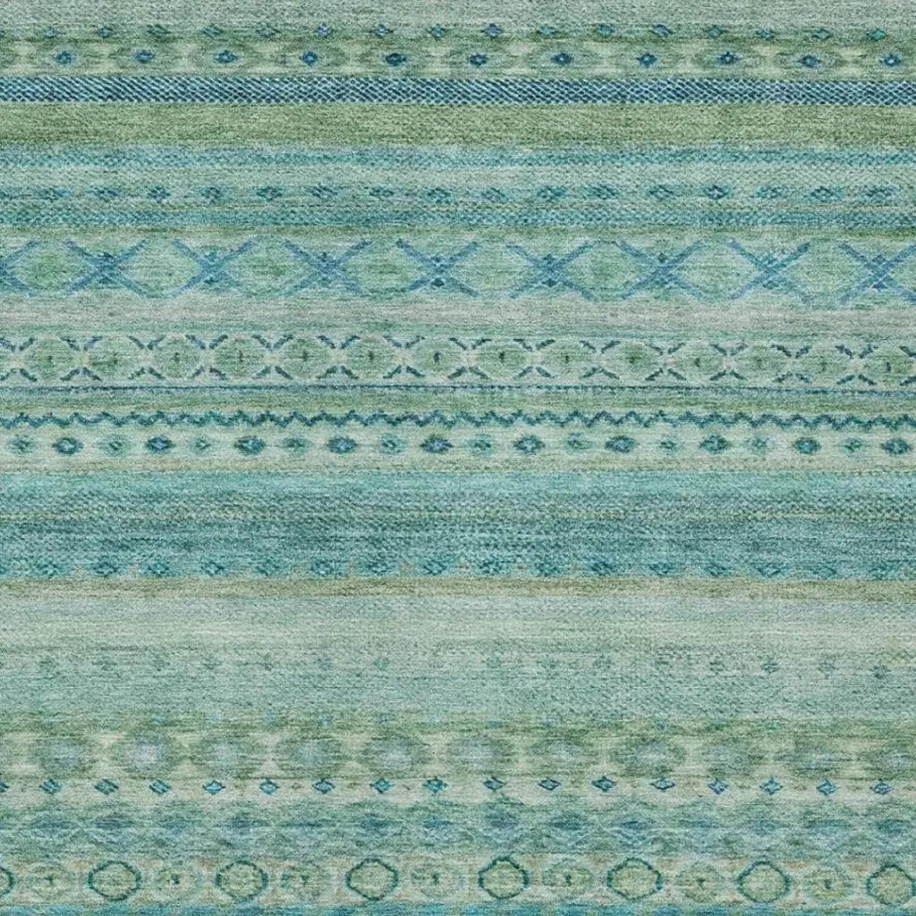 10' X 14' Teal Blue And Blue Striped Washable Indoor Outdoor Area Rug Homeroots Outdoor