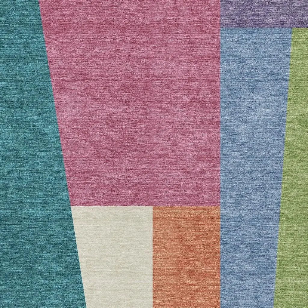 10' X 14' Teal Blue And Blush Geometric Washable Indoor Outdoor Area Rug Homeroots Outdoor