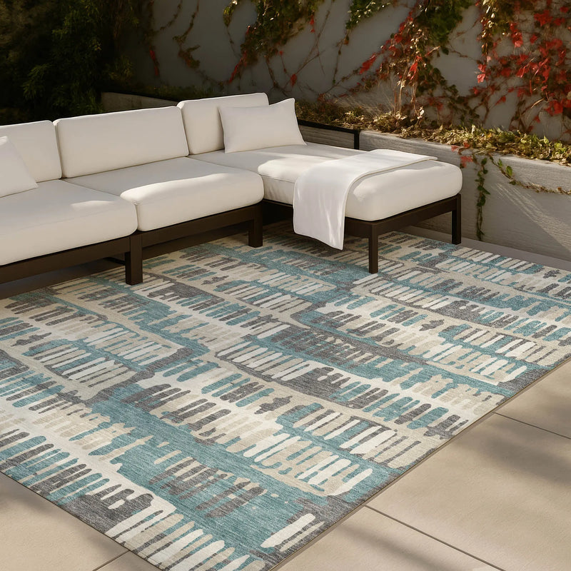 10' X 14' Teal Blue And Brown Abstract Washable Indoor Outdoor Area Rug Homeroots Outdoor