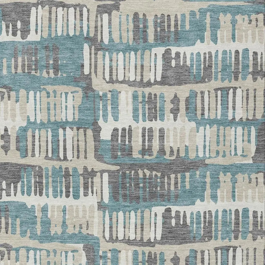 10' X 14' Teal Blue And Brown Abstract Washable Indoor Outdoor Area Rug Homeroots Outdoor