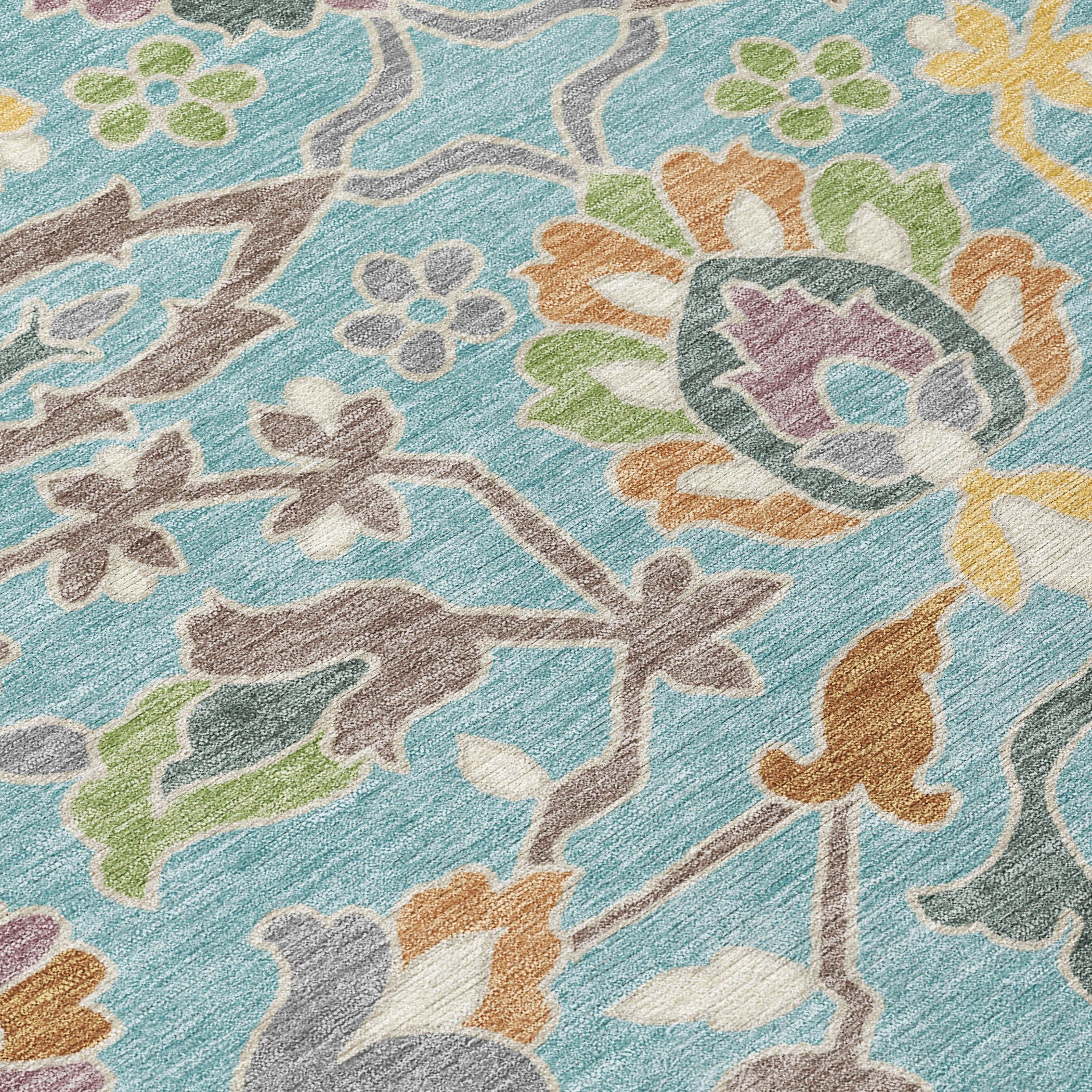 10' X 14' Teal Blue And Brown Floral Washable Indoor Outdoor Area Rug Homeroots Outdoor