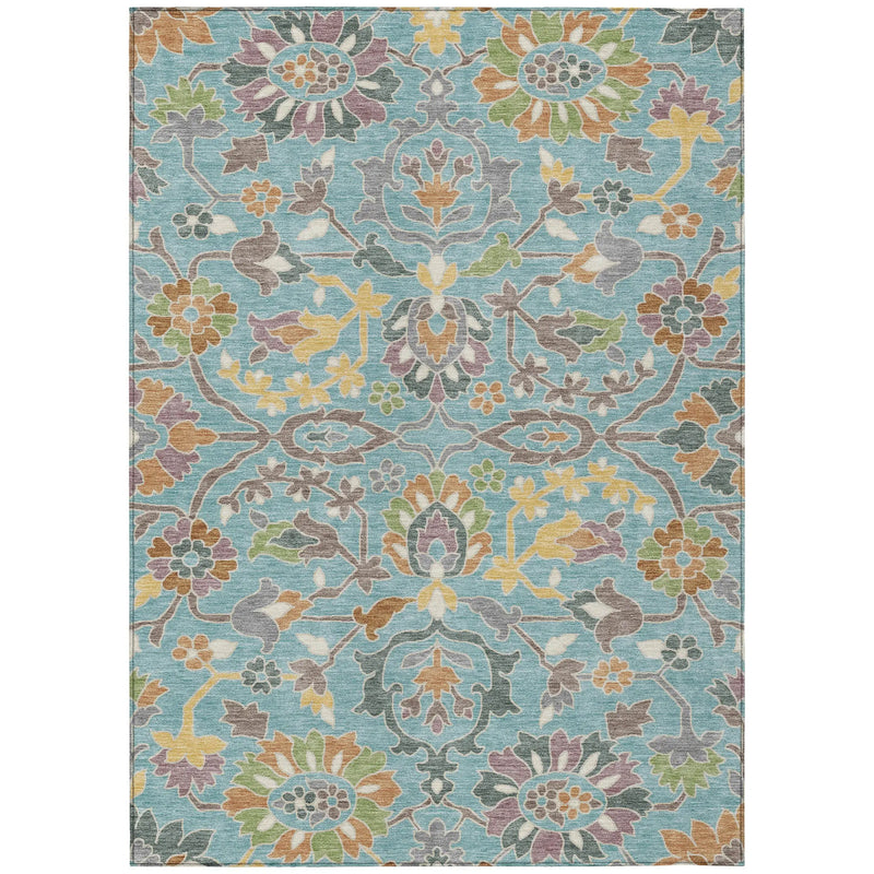 10' X 14' Teal Blue And Brown Floral Washable Indoor Outdoor Area Rug Homeroots Outdoor