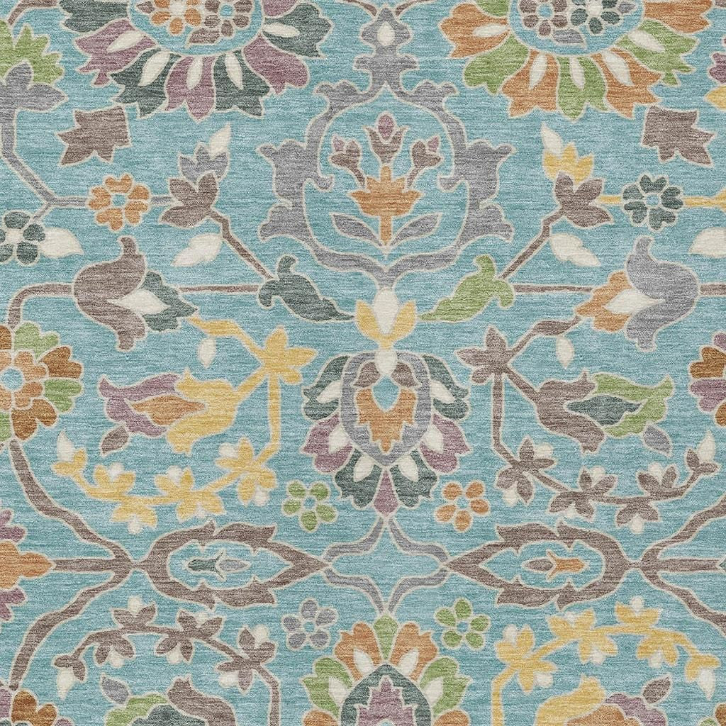 10' X 14' Teal Blue And Brown Floral Washable Indoor Outdoor Area Rug Homeroots Outdoor
