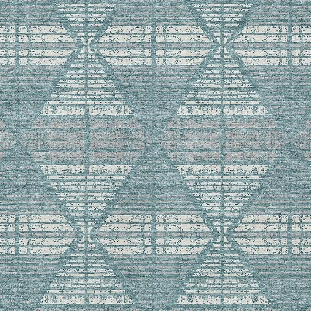 10' X 14' Teal Blue And Brown Geometric Washable Indoor Outdoor Area Rug Homeroots Outdoor