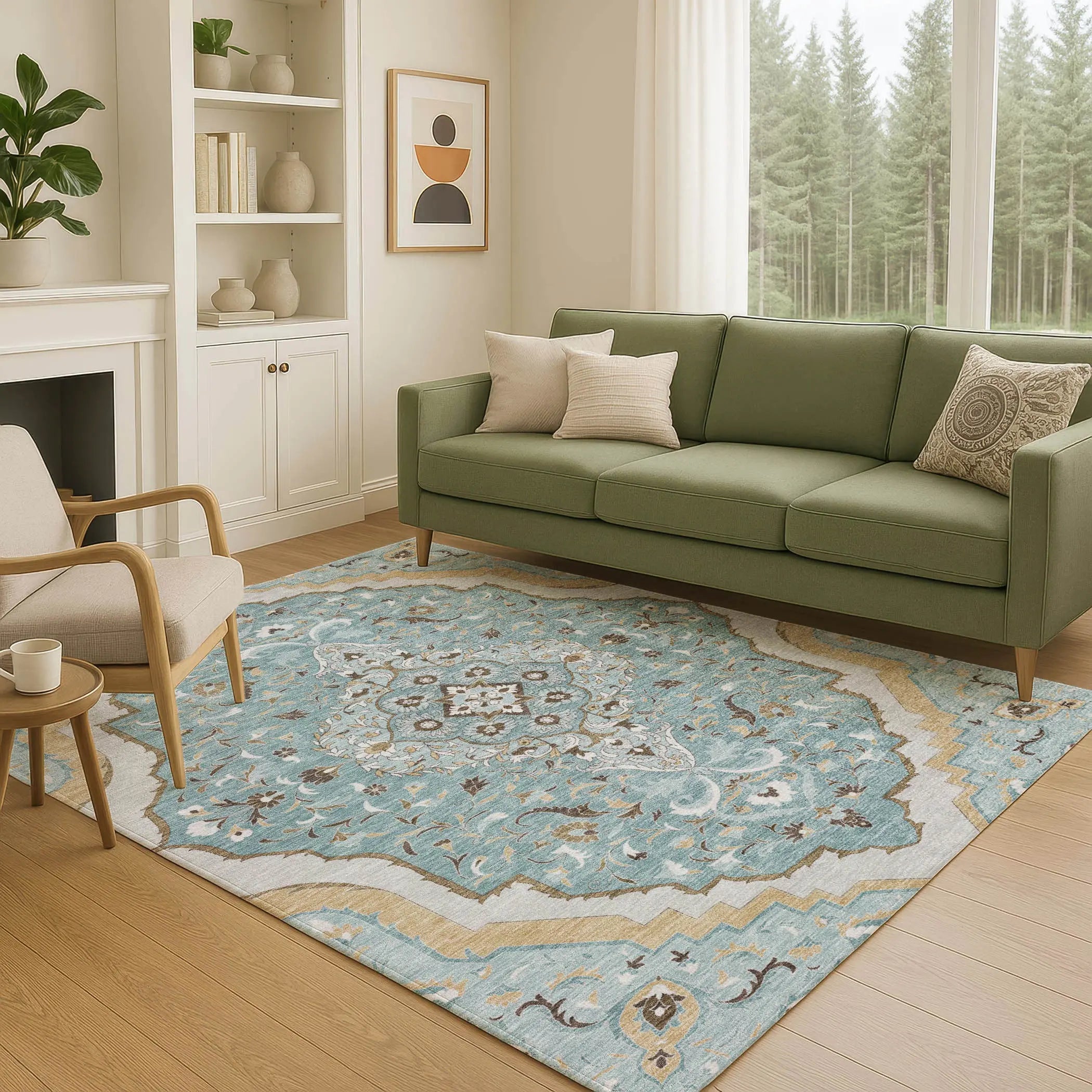 10' X 14' Teal Blue And Brown Medallion Washable Indoor Outdoor Area Rug Homeroots Outdoor