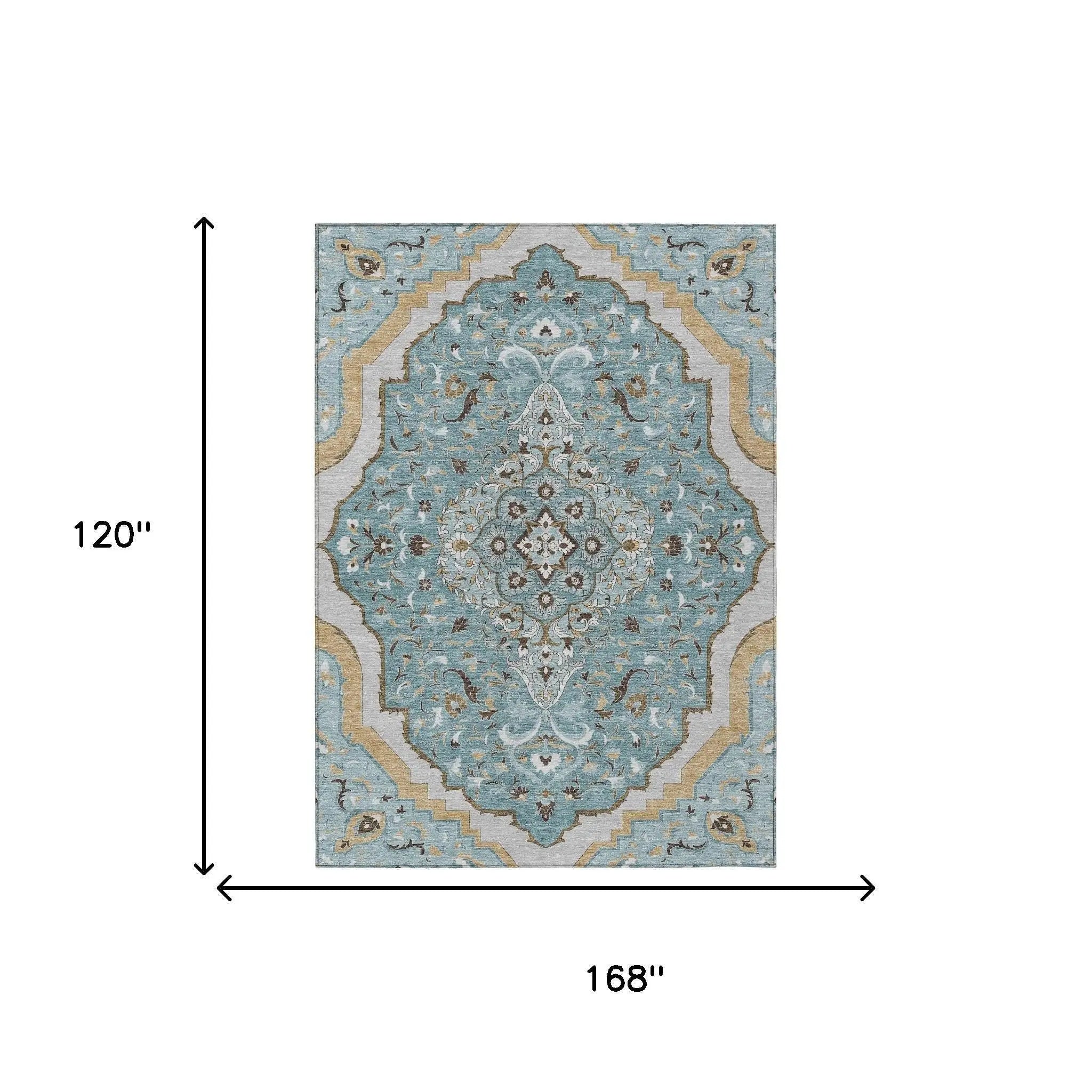 10' X 14' Teal Blue And Brown Medallion Washable Indoor Outdoor Area Rug Homeroots Outdoor
