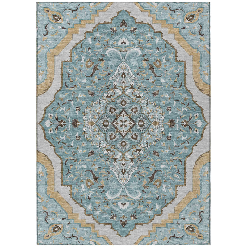 10' X 14' Teal Blue And Brown Medallion Washable Indoor Outdoor Area Rug Homeroots Outdoor