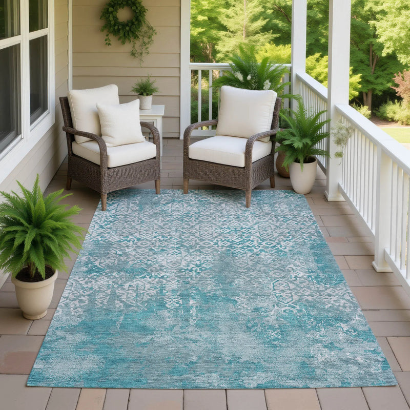 10' X 14' Teal Blue And Brown Oriental Washable Indoor Outdoor Area Rug Homeroots Outdoor