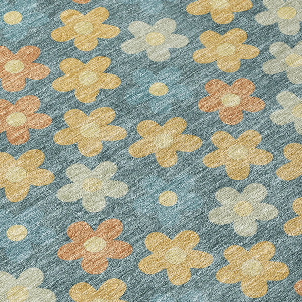 10' X 14' Teal Blue And Copper Floral Washable Indoor Outdoor Area Rug Homeroots Outdoor