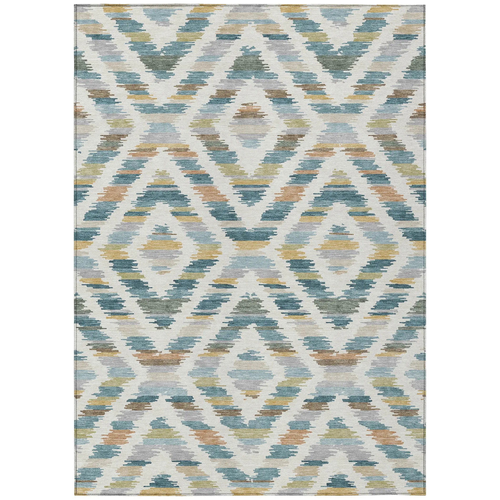 10' X 14' Teal Blue And Copper Tribal Washable Indoor Outdoor Area Rug Homeroots Outdoor